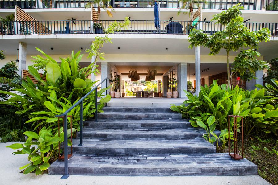 Landscaped garden approach to the Oasis residences
