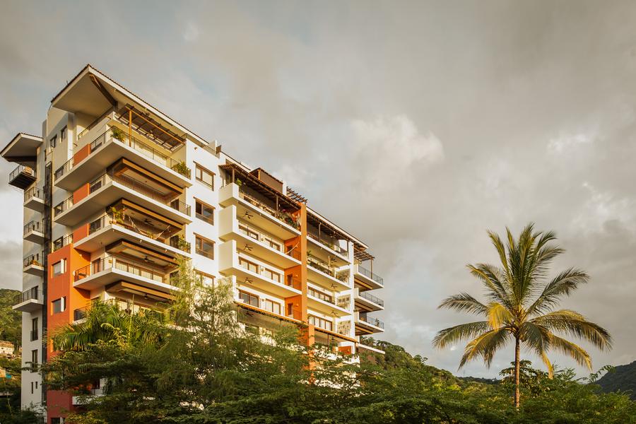 Rivera Cuale building elevation among the palms