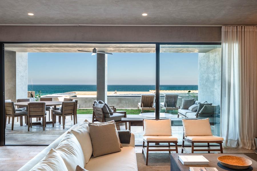 Ocean-view living space in a model residence